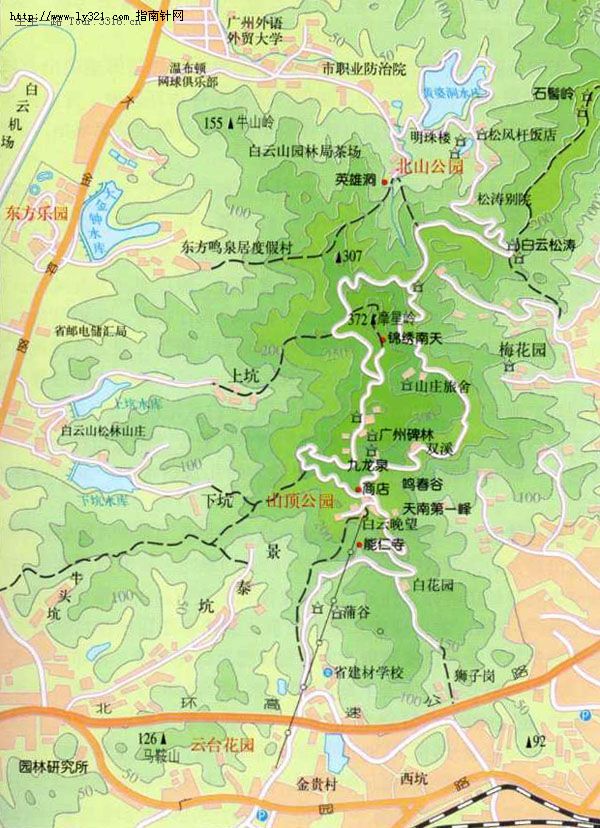 广州白云山旅游地图_广州市旅游景点地图查询