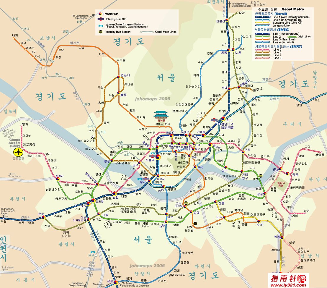 韩国汉城地铁地图(韩文版)