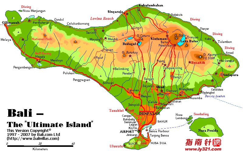 印尼巴厘岛英文地图图片