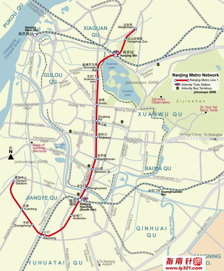 南京地铁一号线地图(中英文版)_高速公路_国道