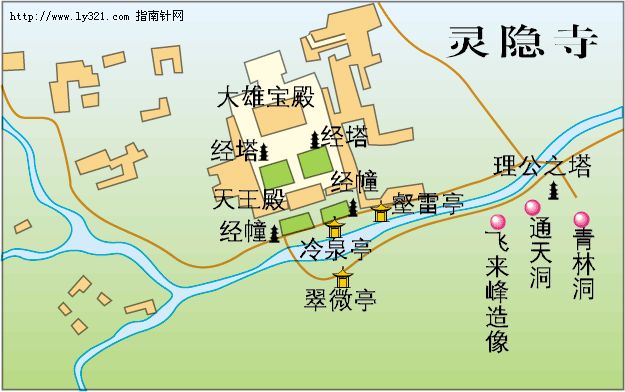 杭州灵隐寺地图_杭州市旅游景点地图查询