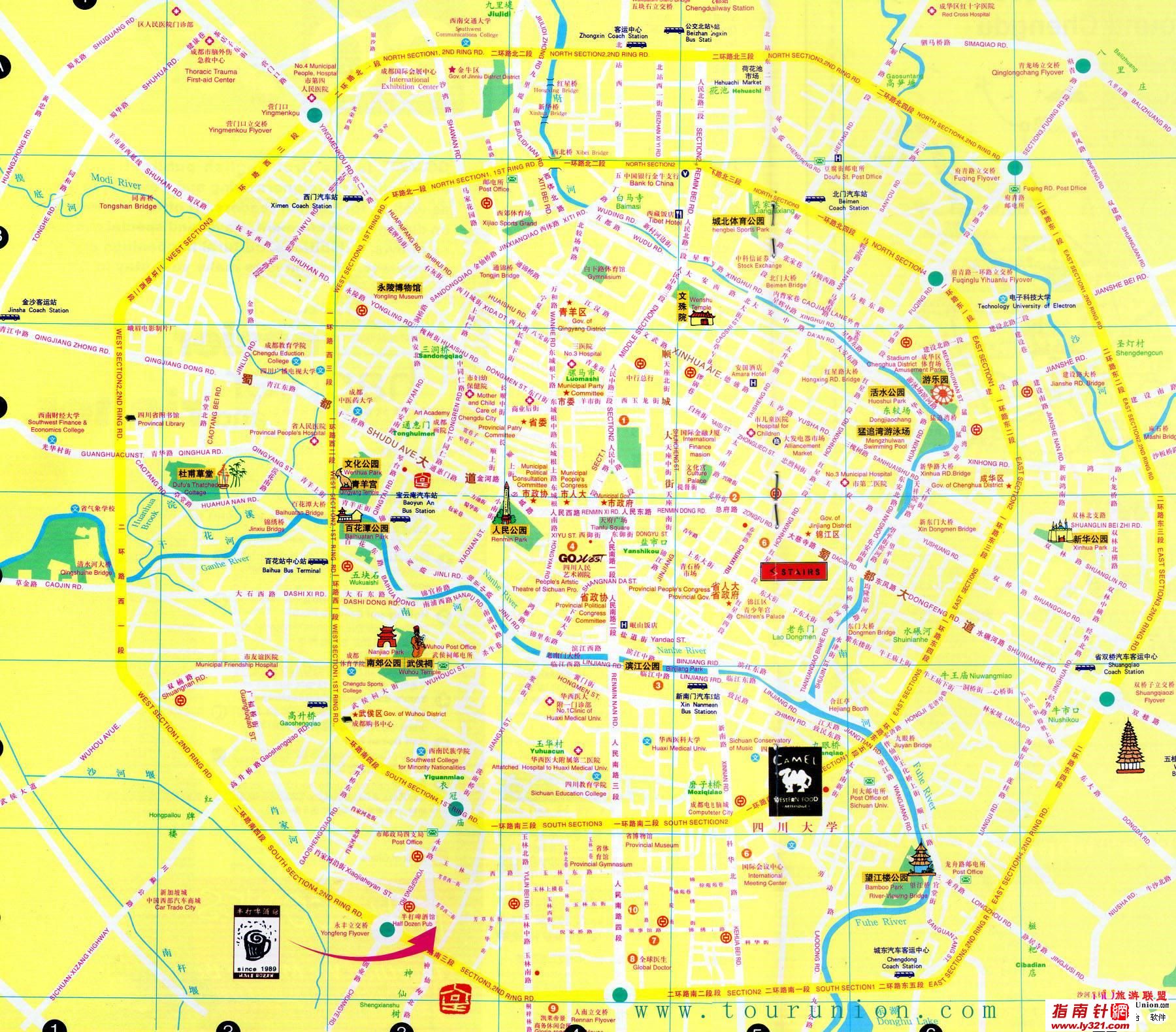 四川成都中英文地图_成都市旅游景点地图查询图片