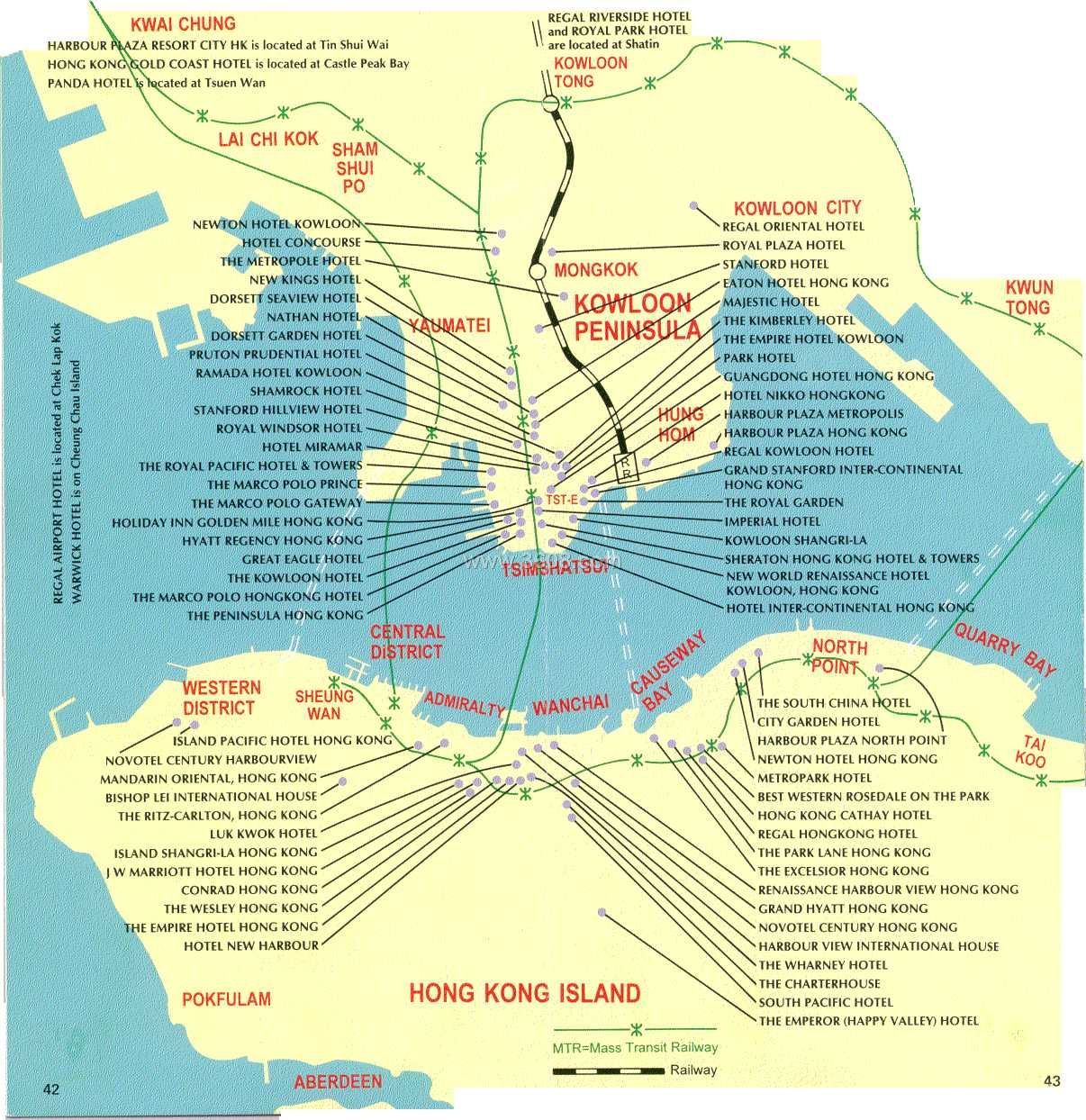 香港酒店分布图(英文) 旅游地图_香港旅游景点