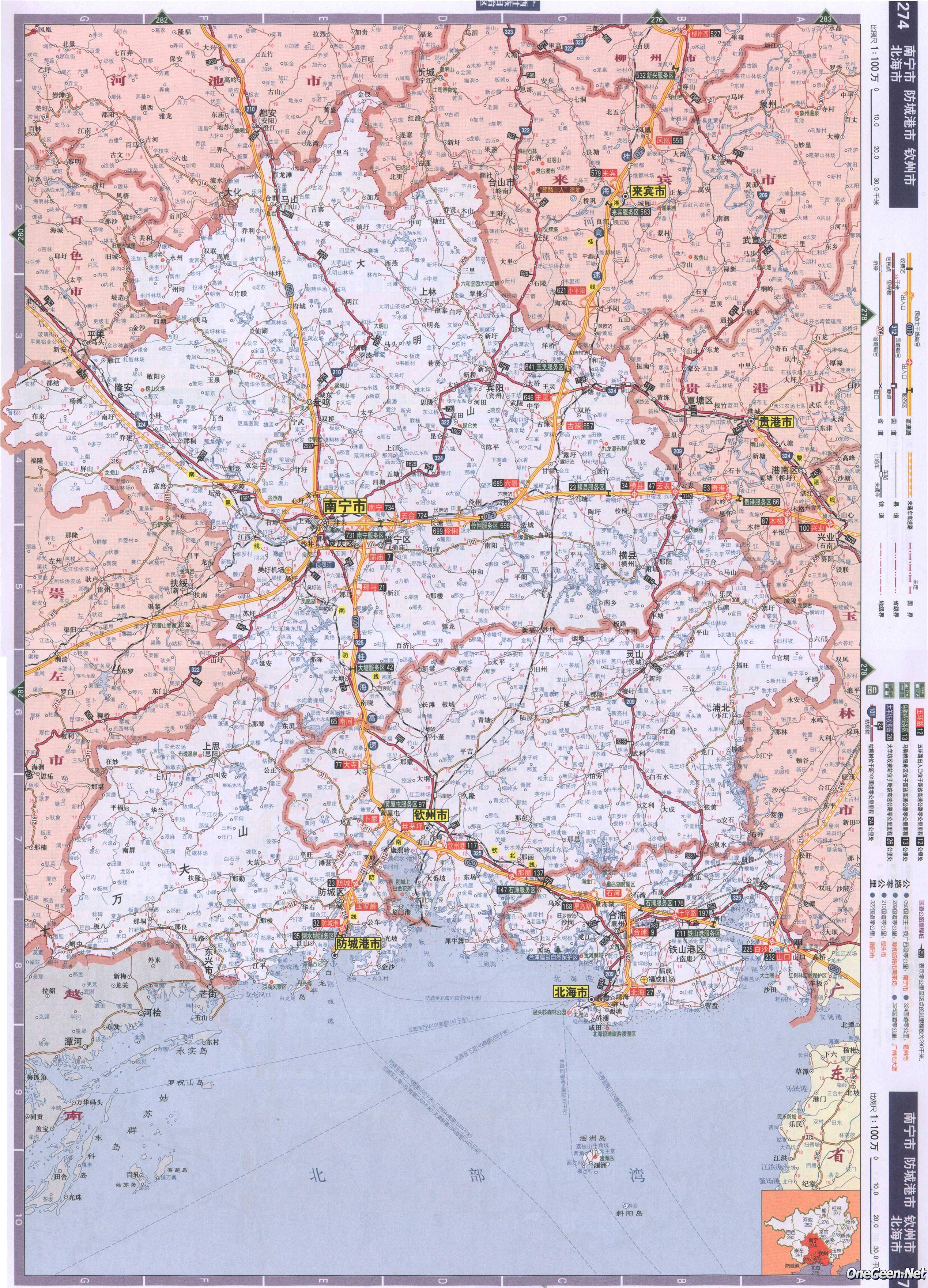 广西南宁防城港钦州北海公路交通地图图片