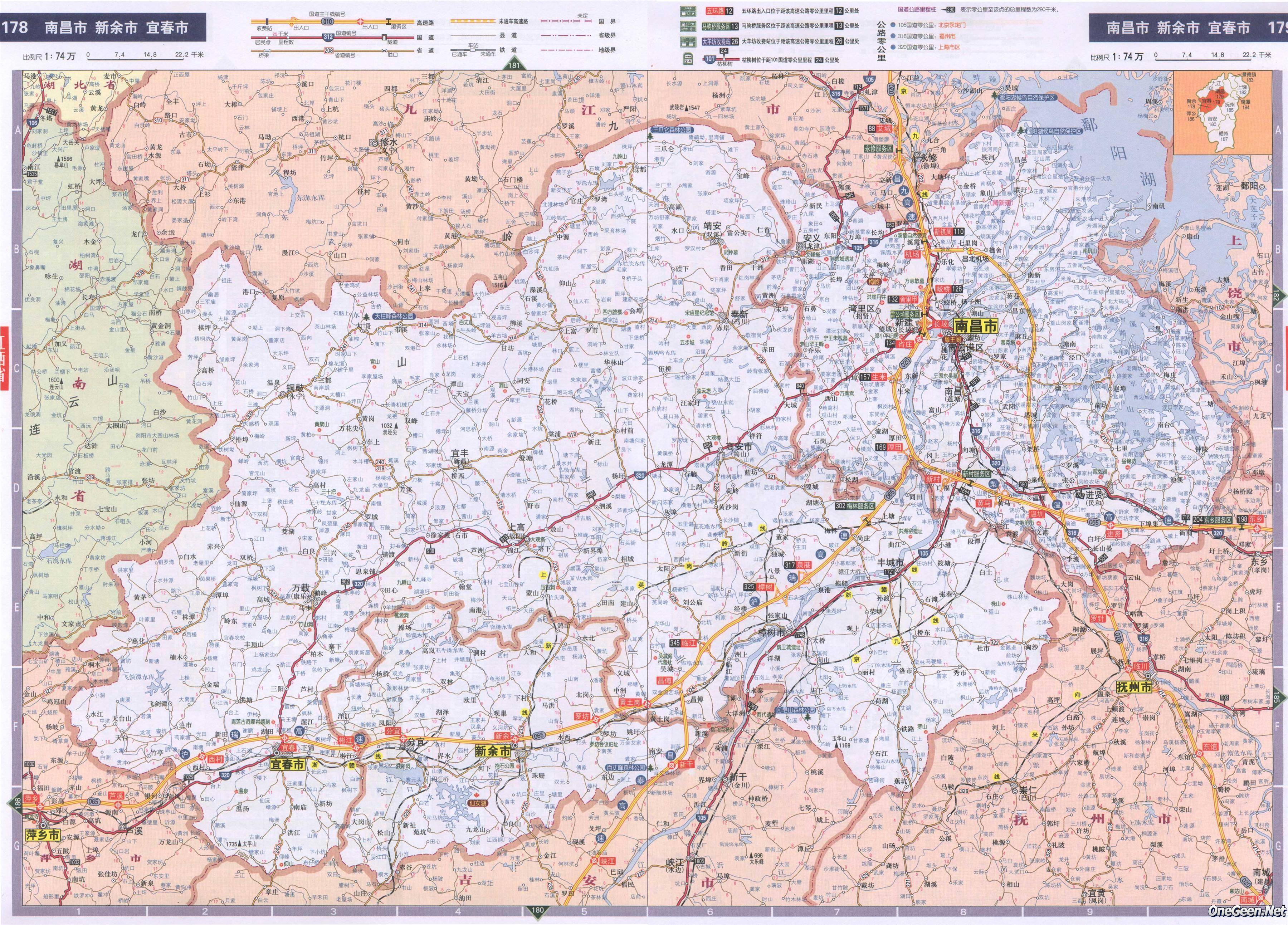 航空线路图  港口分布图  交通标志  里程表 上一张地图: 江西省南昌
