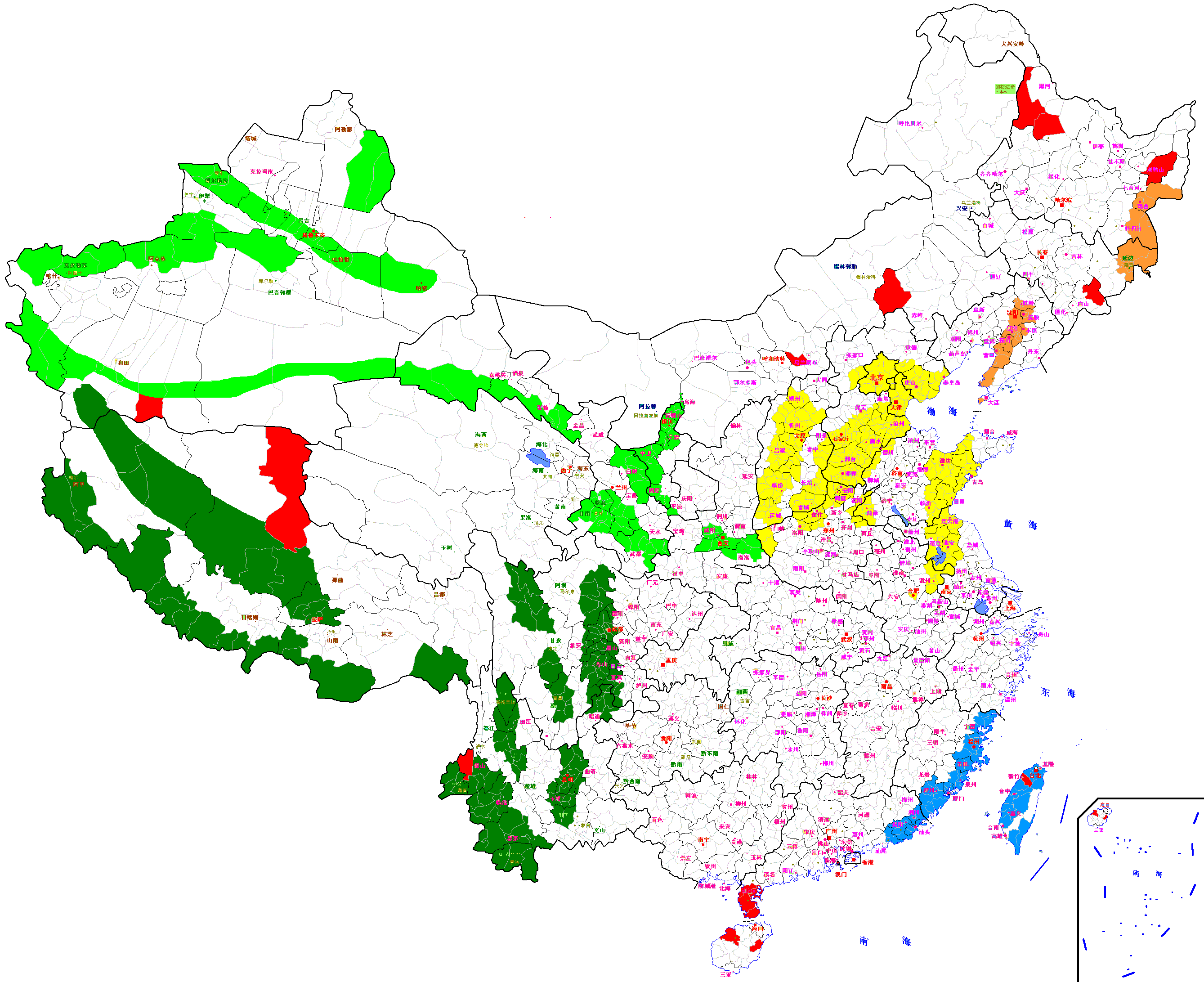 中国地震行政分类图