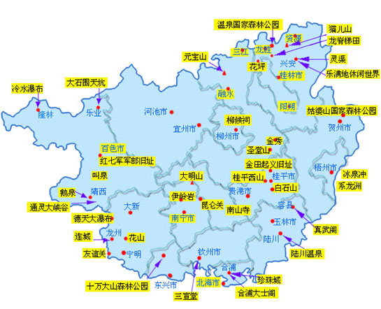 广西主要景点分布地图