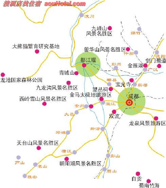 成都景区分布大致图_成都市地图查询