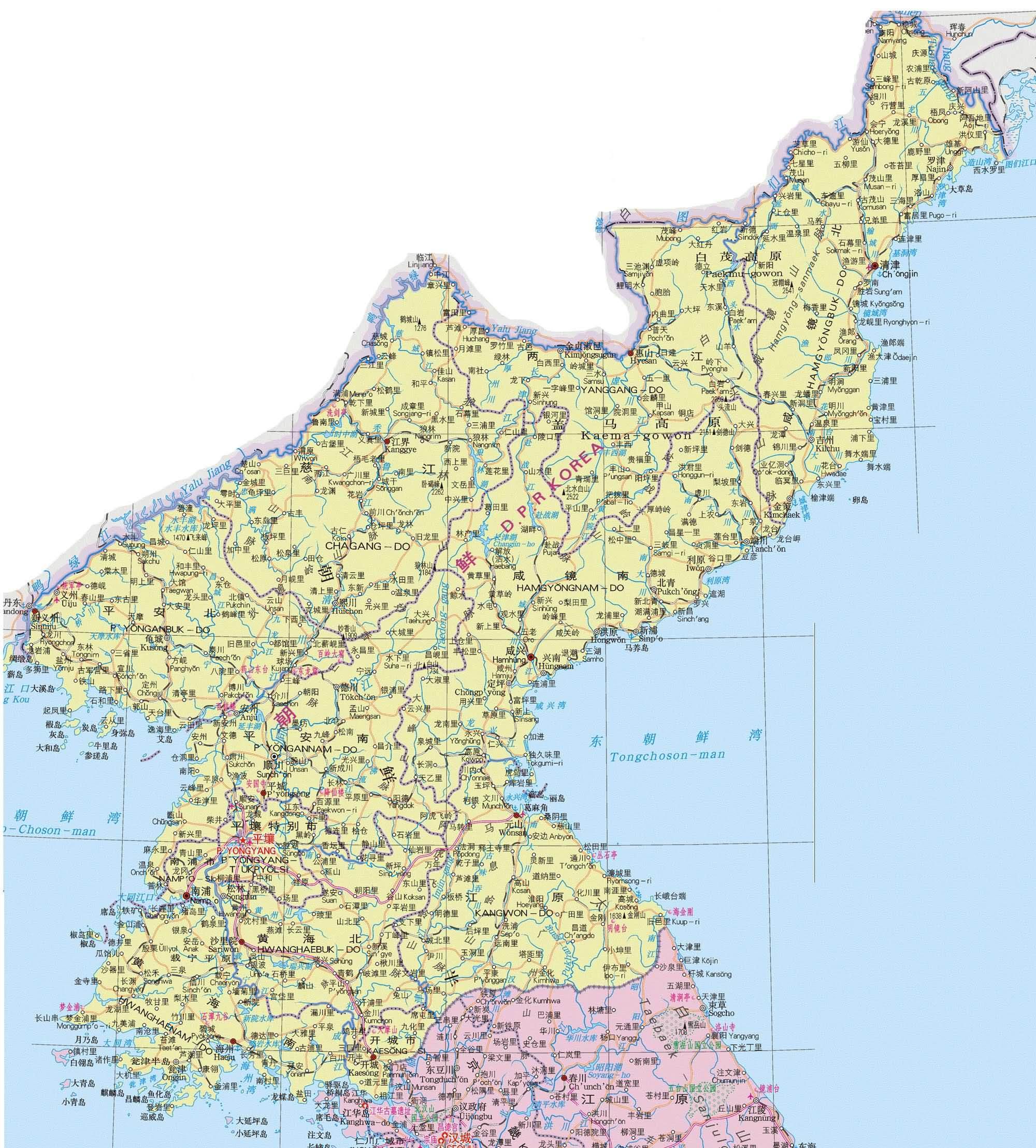 朝鲜地图中文版图片