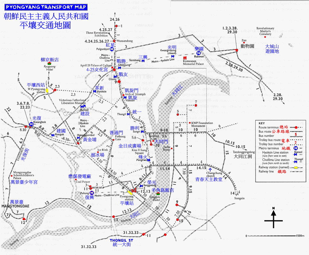 朝鲜平壤交通地图图片