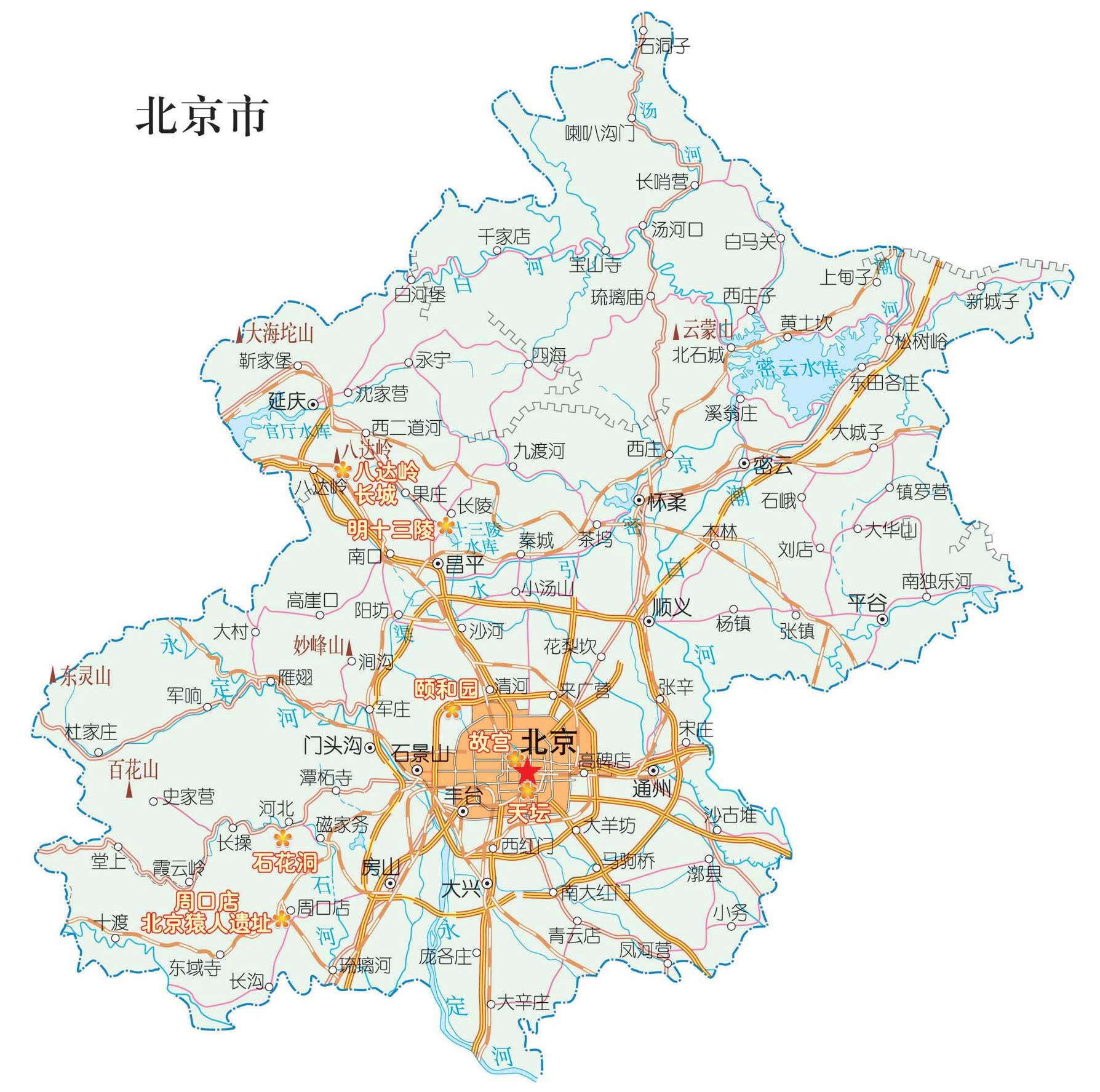 北京重要旅游景点分布图_北京地图库图片