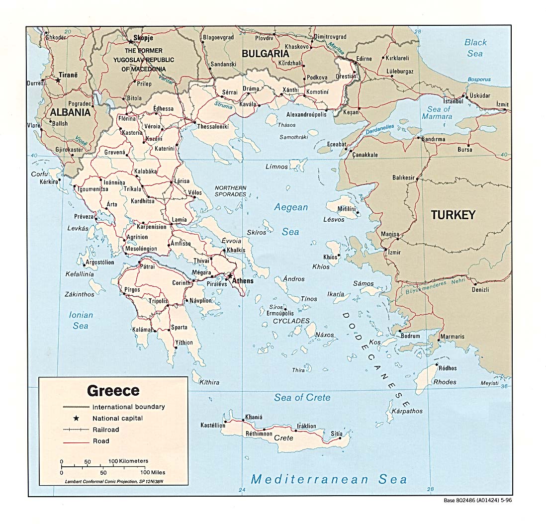希腊地图英文版