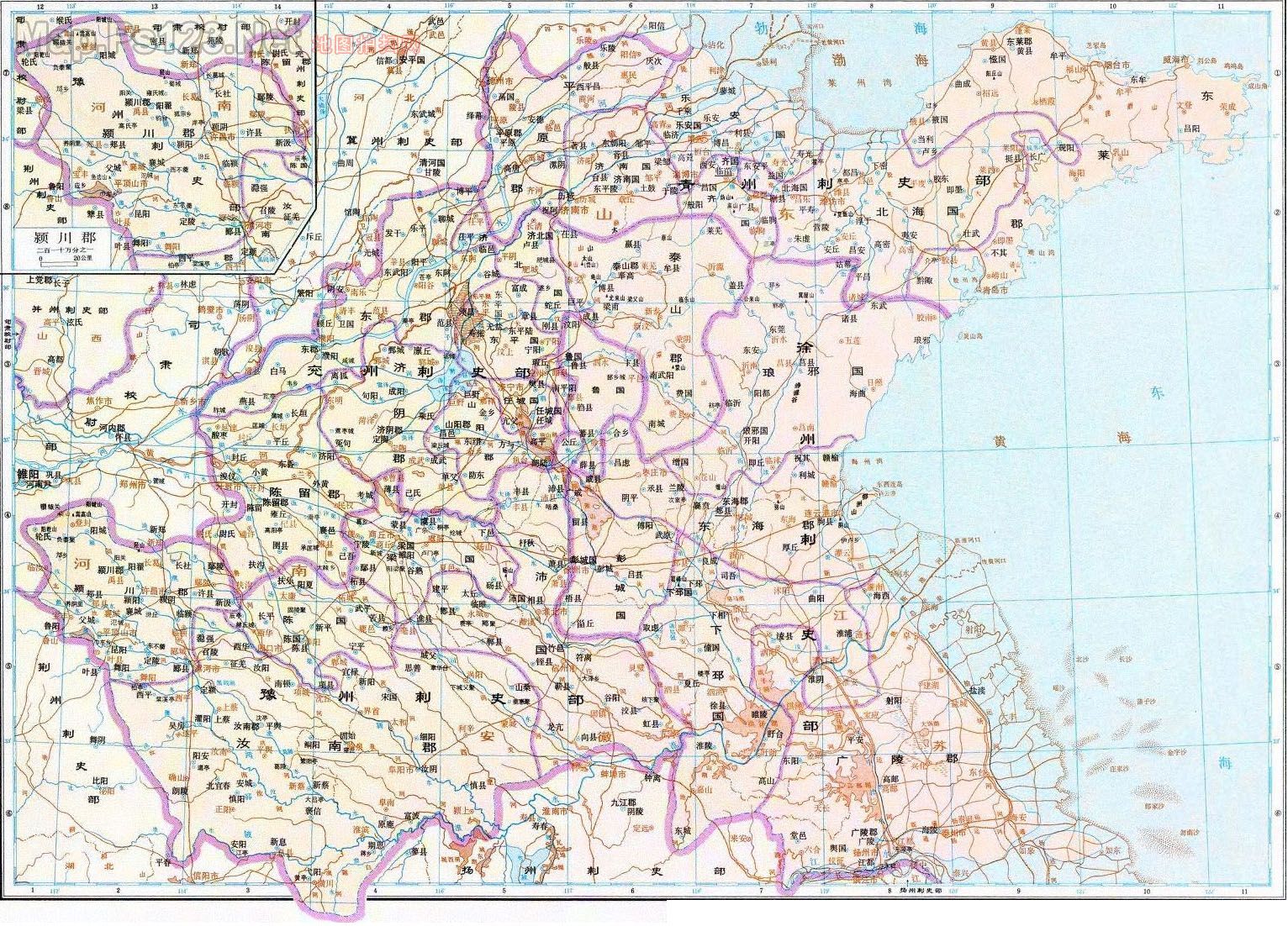历史地图:豫州、兖州、徐州、青州刺史部 (东汉