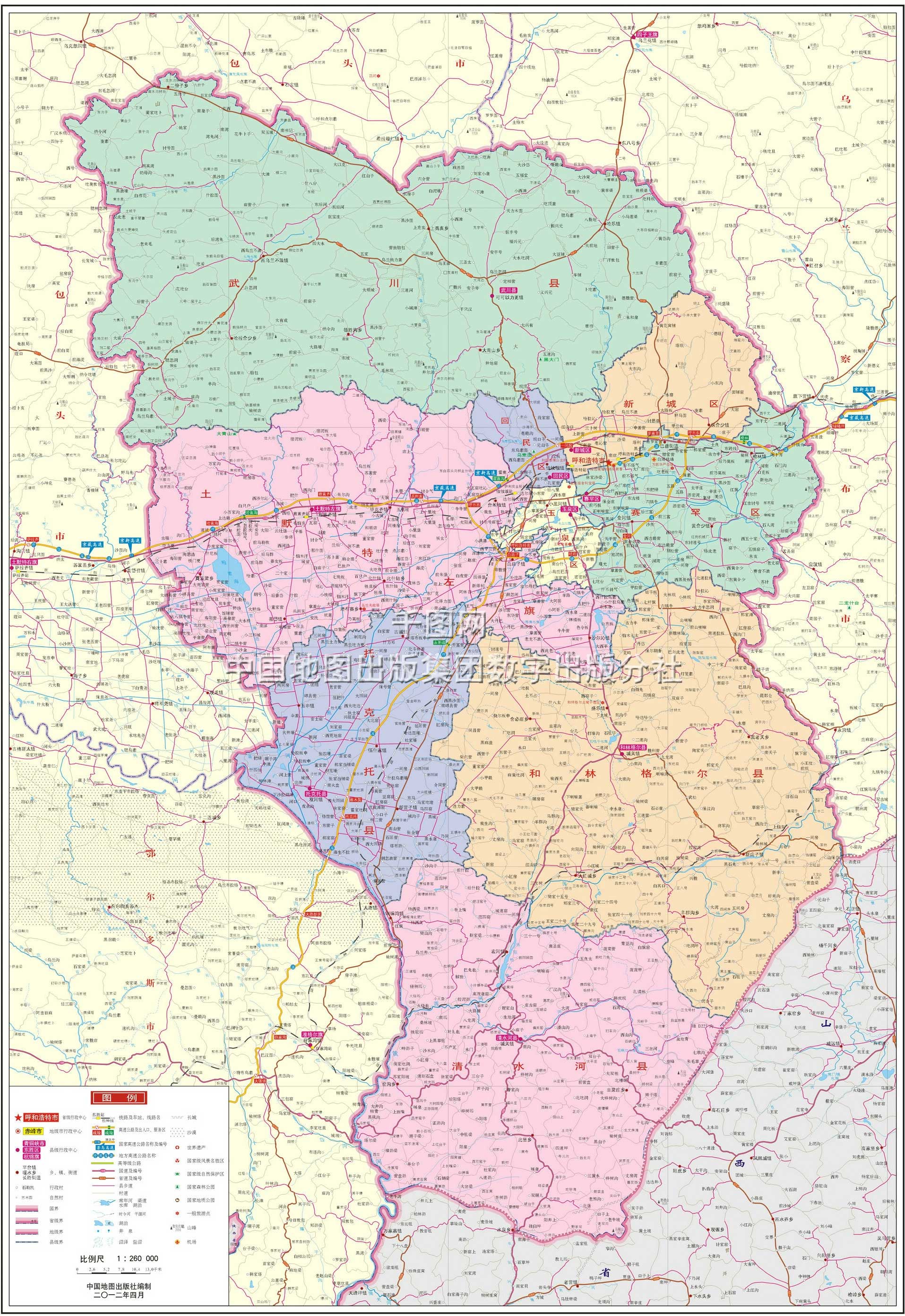 呼和浩特市地图高清版图片