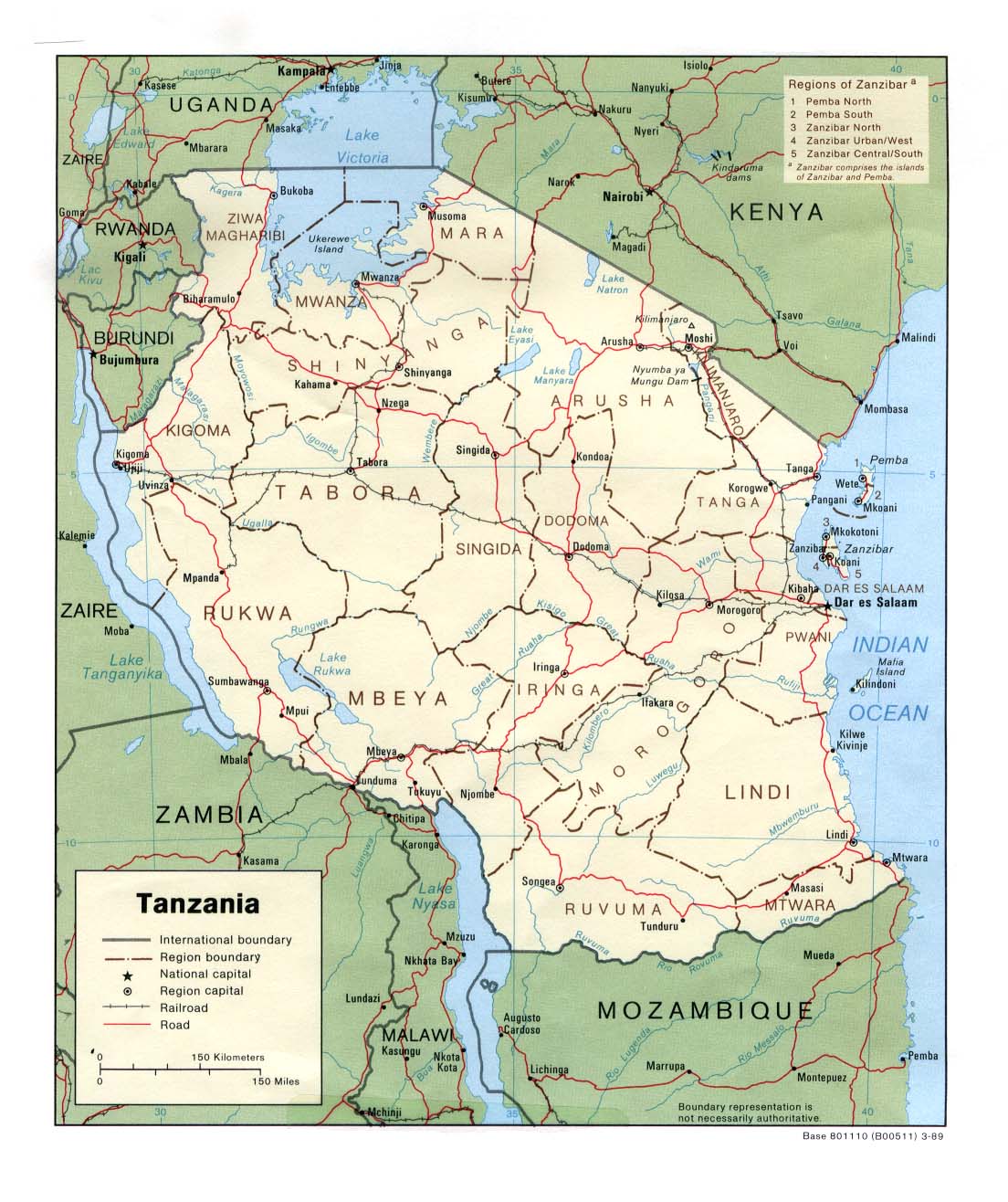 坦桑尼亚英文版地图图片