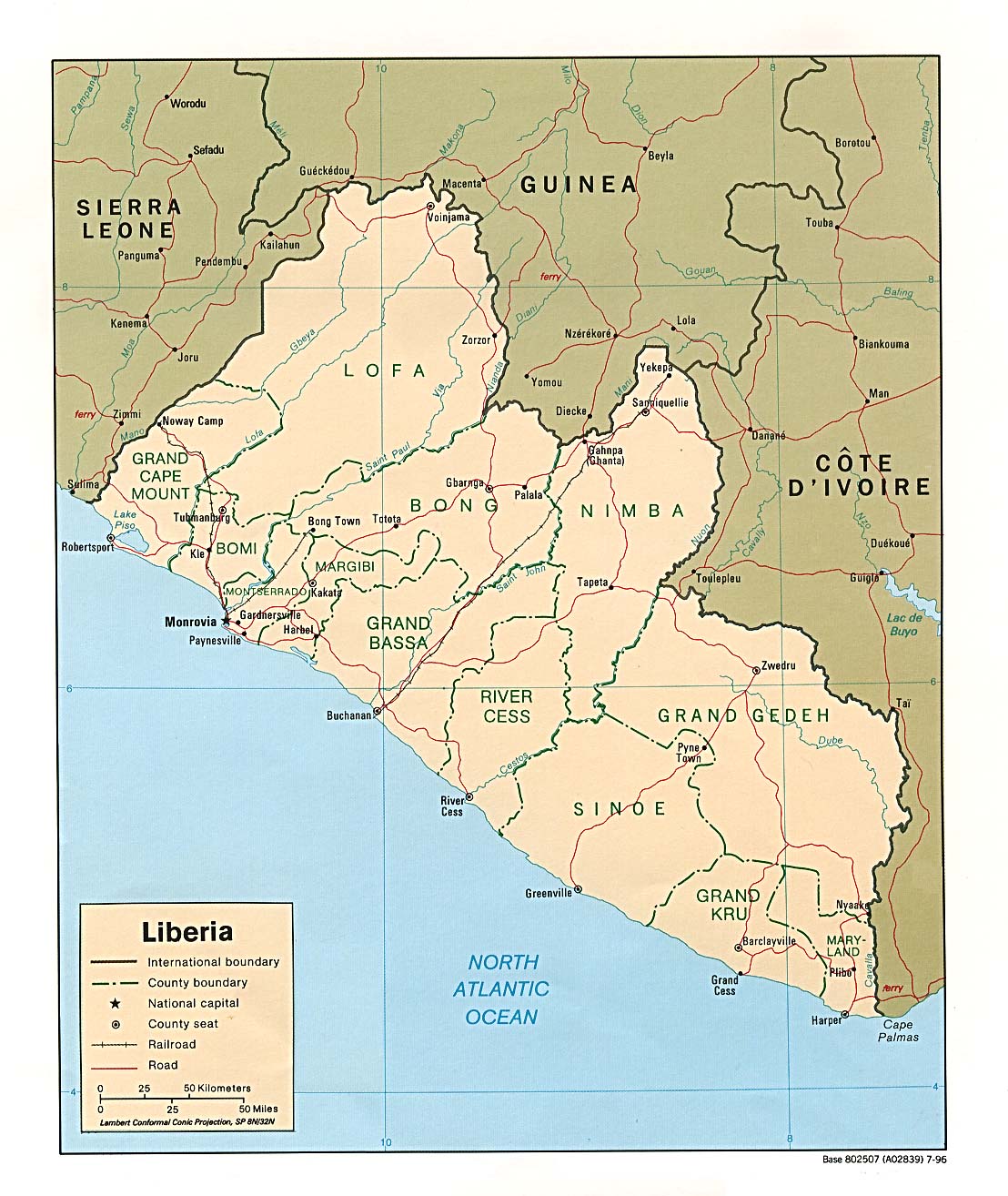 利比里亚英文版地图