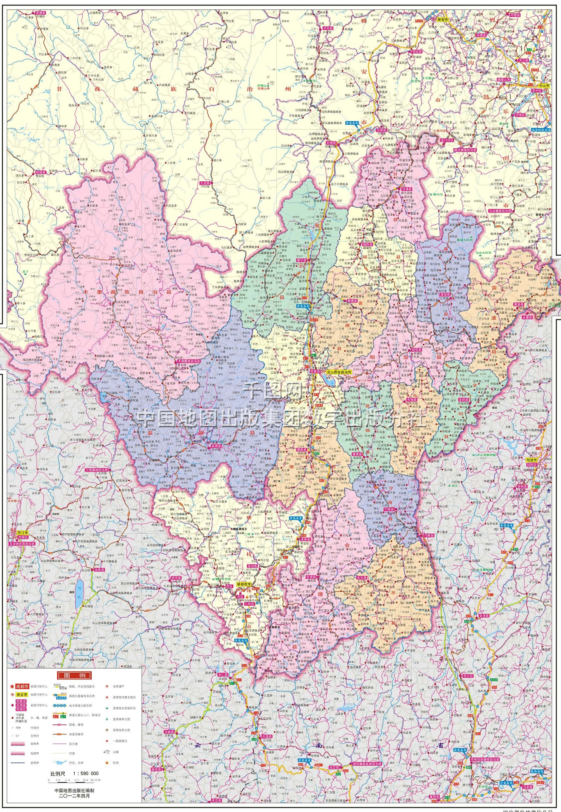 凉山彝族自治州地图高清版图片