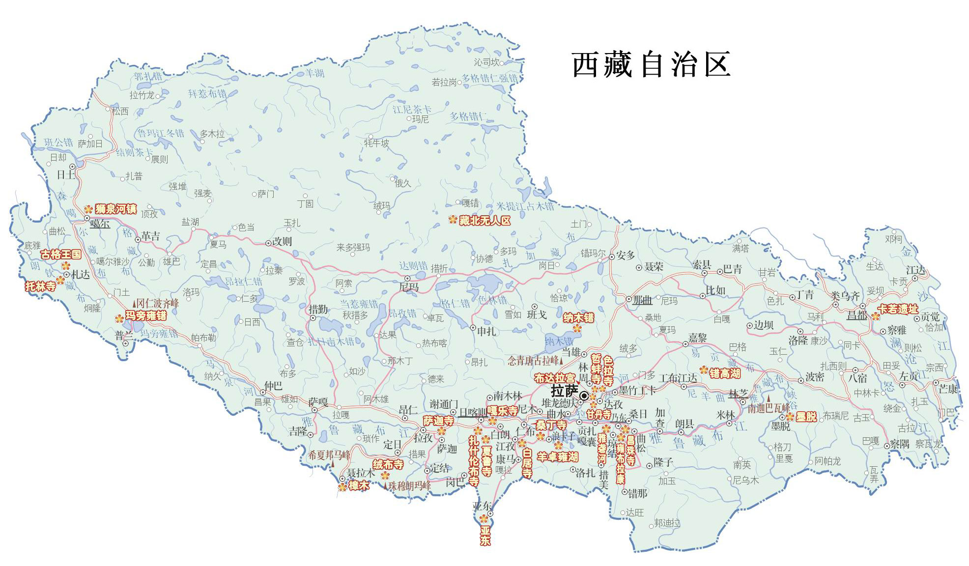 西藏重点旅游景区分布图_重要景区地图库_地图窝图片