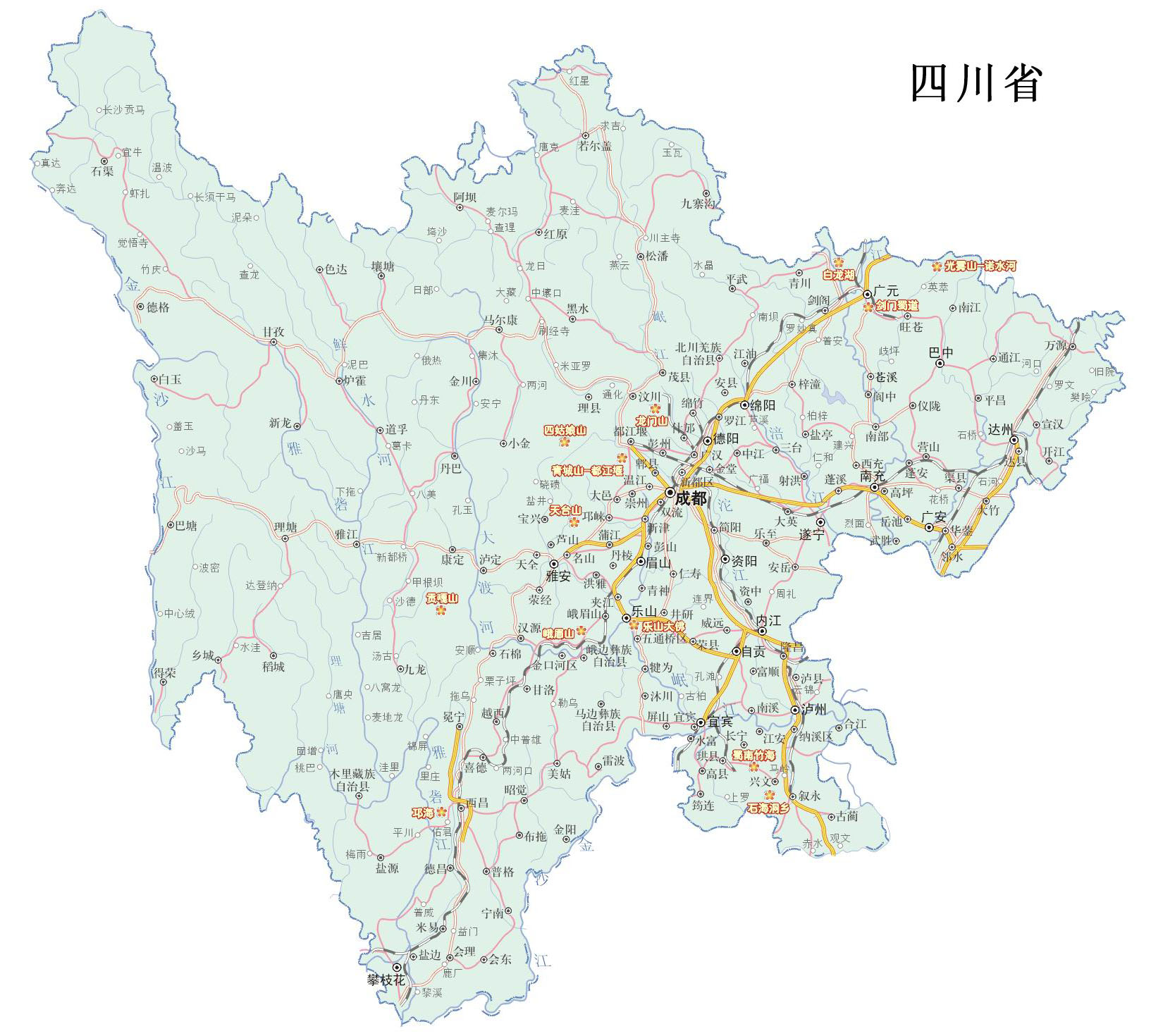 四川重点旅游景区分布图