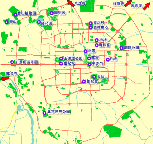 北京市区景点分布图_北京旅游地图库_地图窝图片