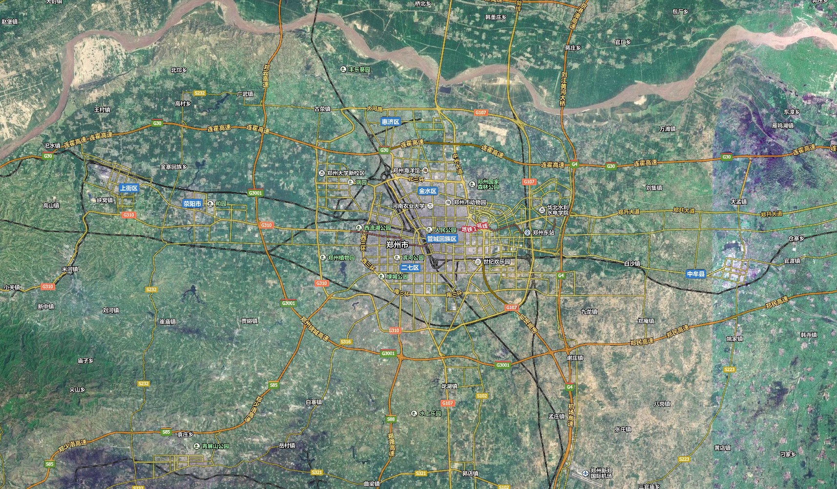 郑州市卫星地图_郑州地图库图片