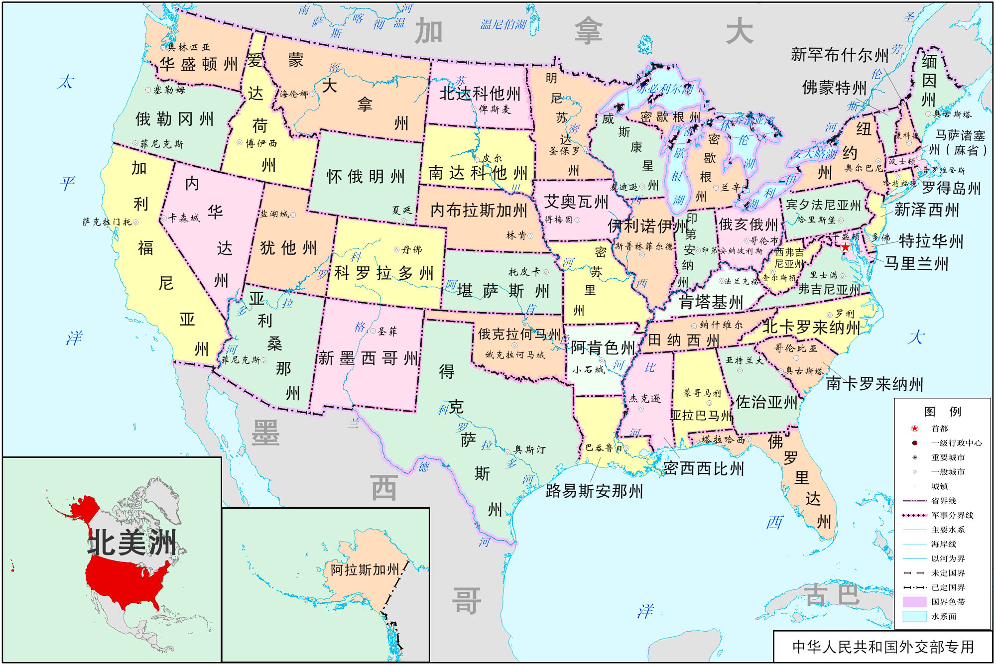 美国行政区划示意图_美国地图库_地图窝图片