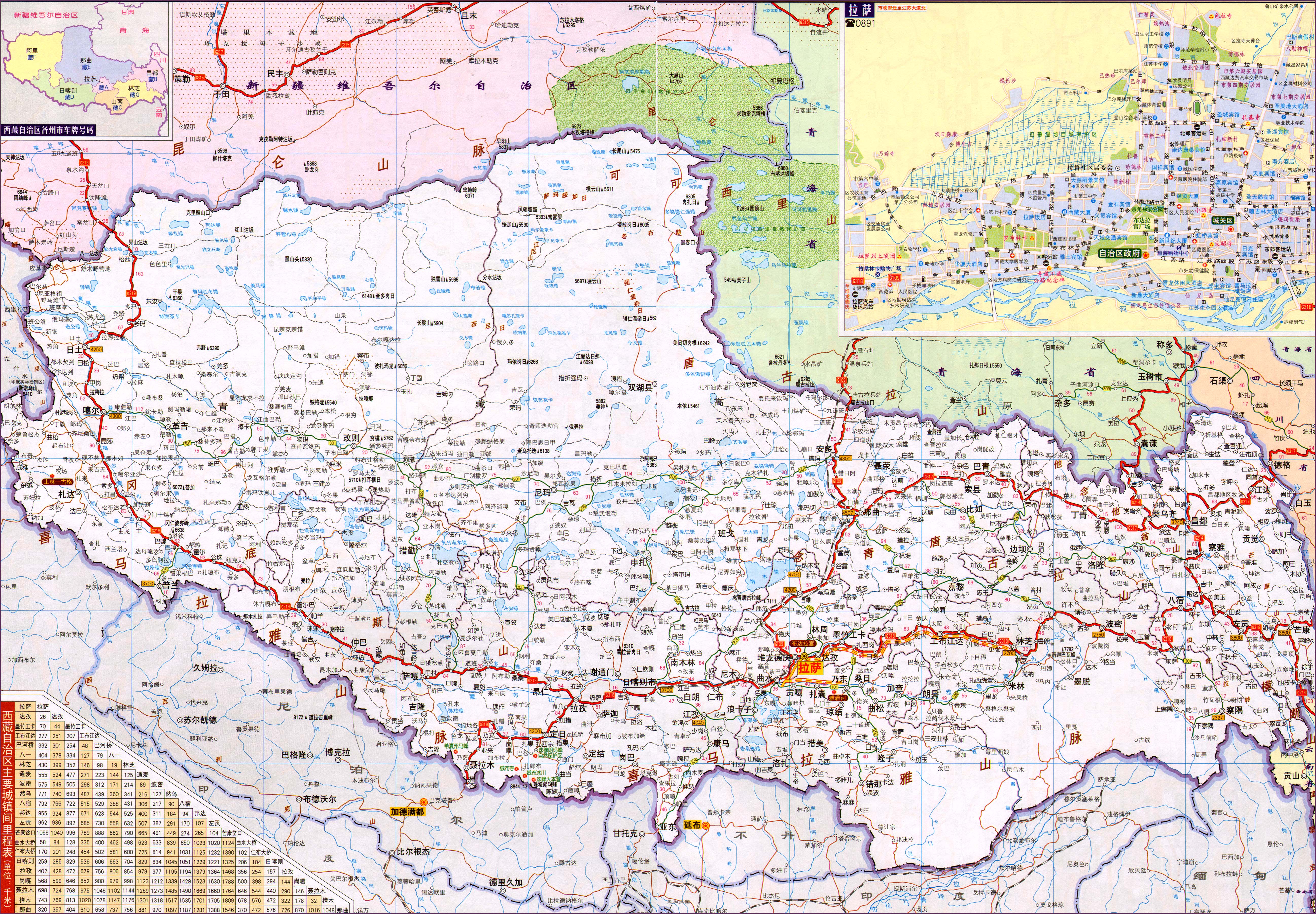 西藏自治区旅游线路地 西藏自驾车地图 西藏旅游景点略图   (人气图片