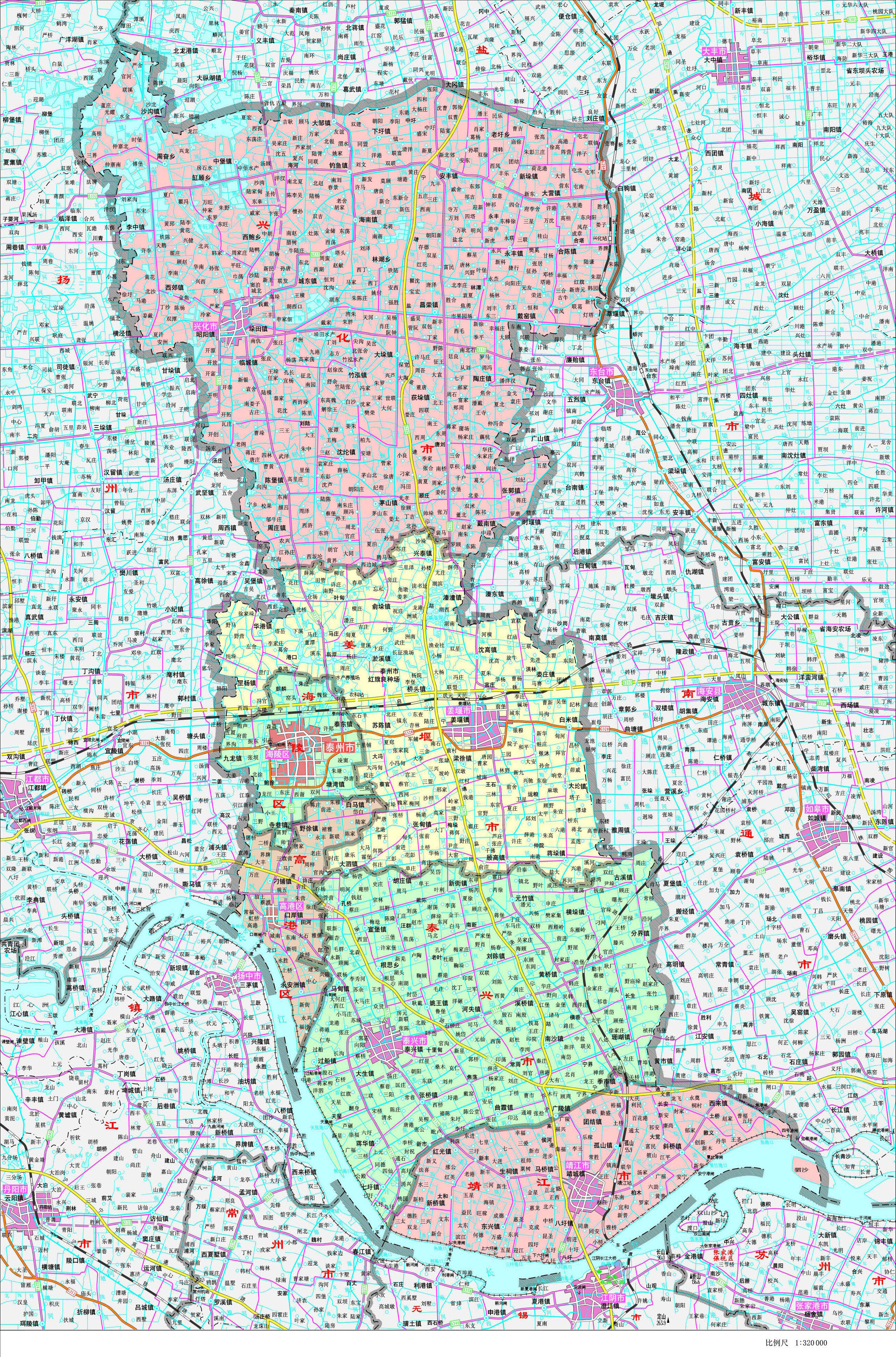 地图窝 中国地图 江苏 泰州 >> 泰州市政区地图