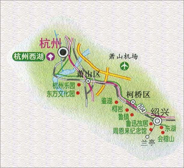 杭州至绍兴旅游路线图_浙江景点地图库图片