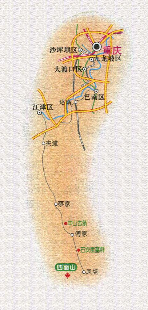 重庆至四面山旅游路线图_重庆景点地图库