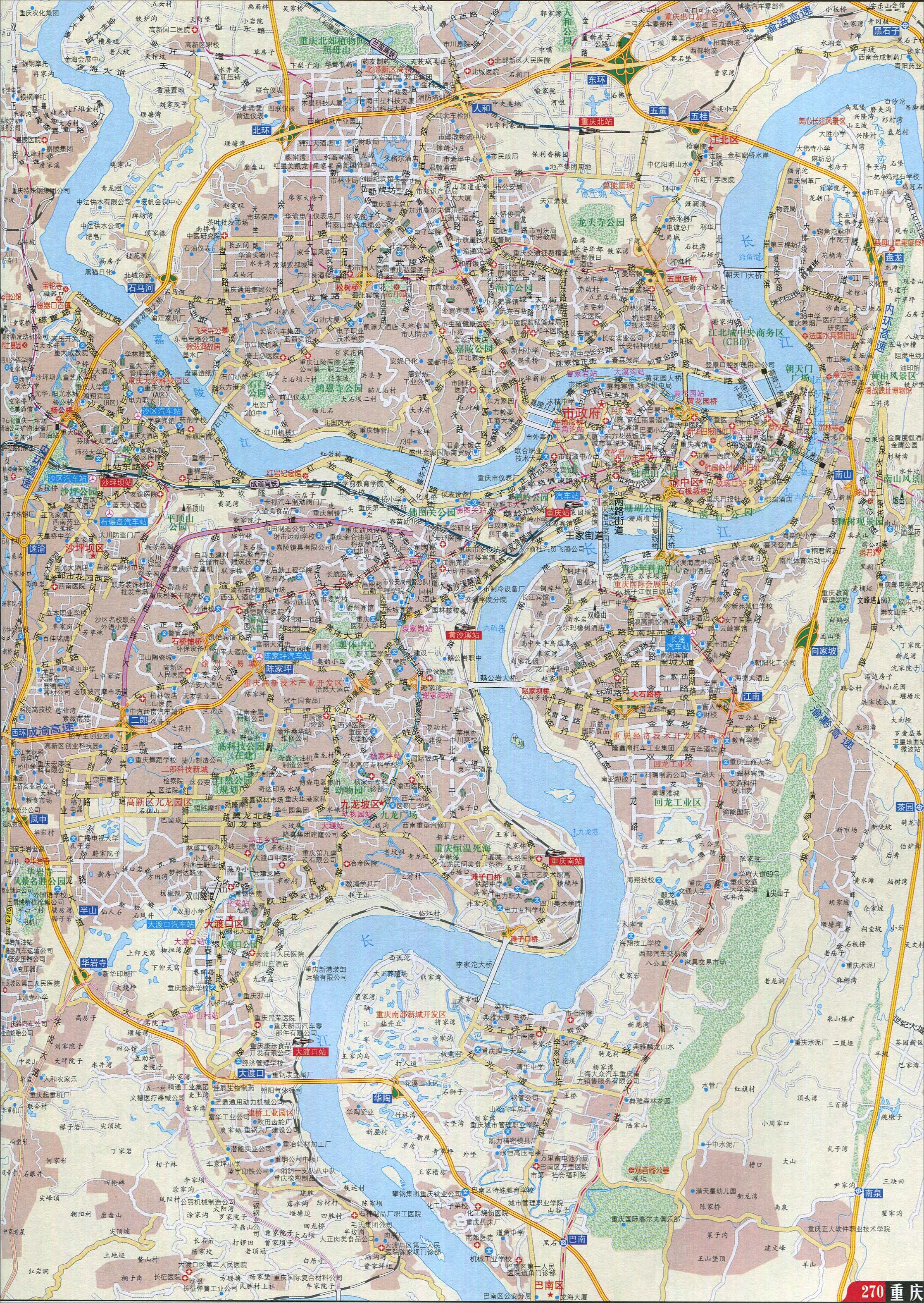 重庆市区旅游景点地图内容|重庆市区旅游景点地图版面设计图片