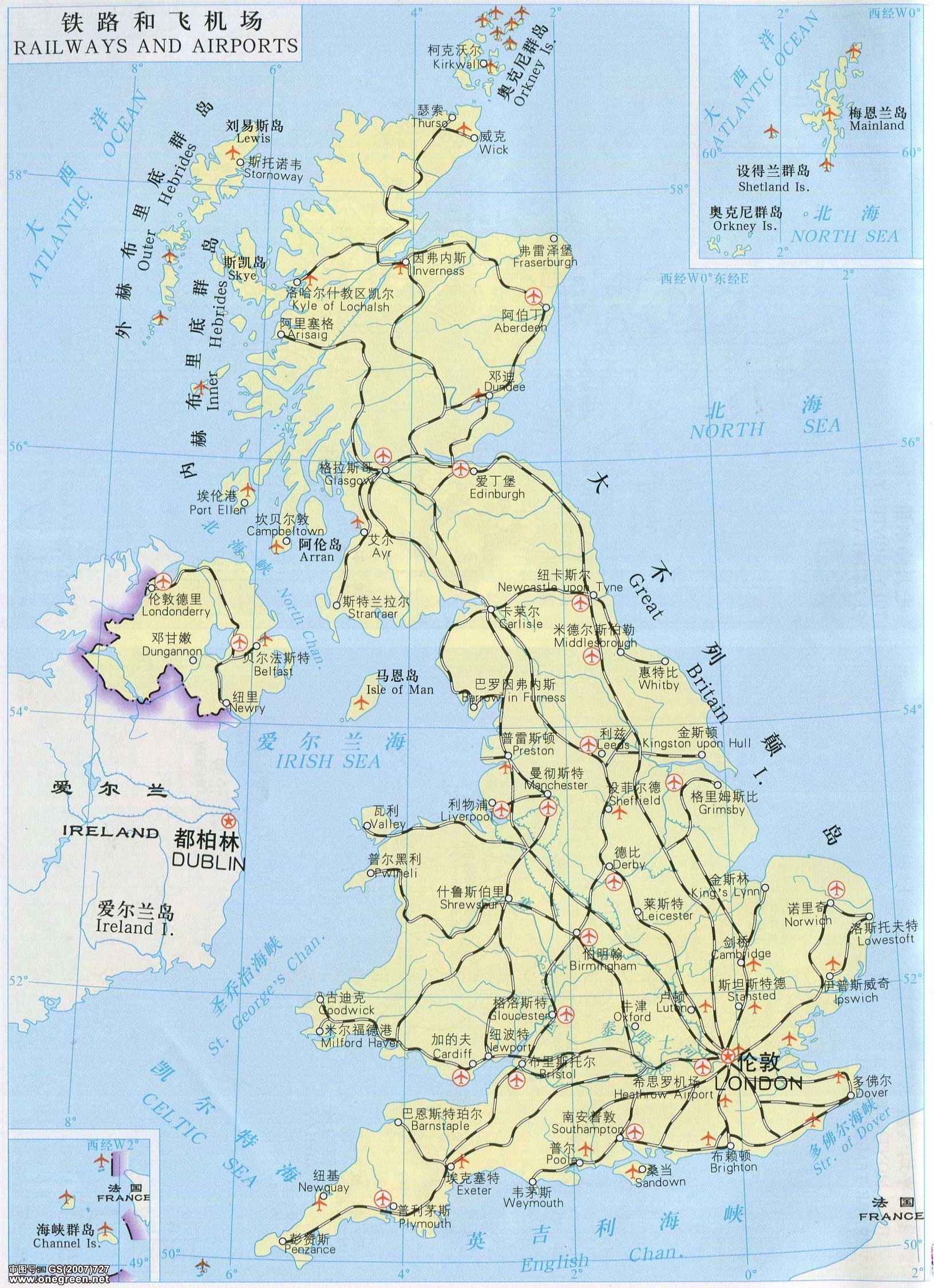地图库 世界地图 欧洲 英国 >> 英国铁路和机场图片