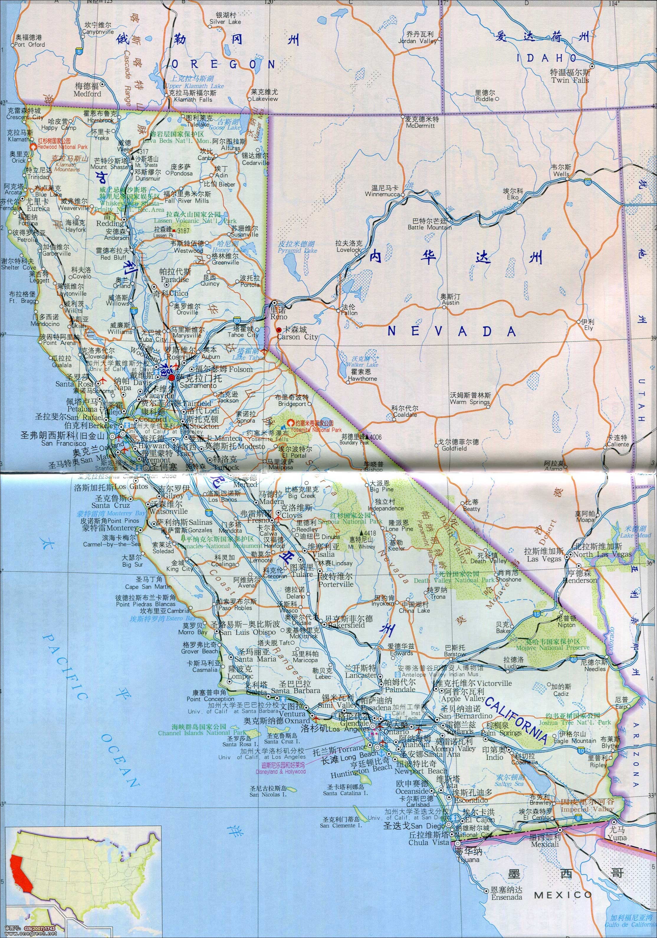 加利福尼亚州地图_美国地图库_地图窝