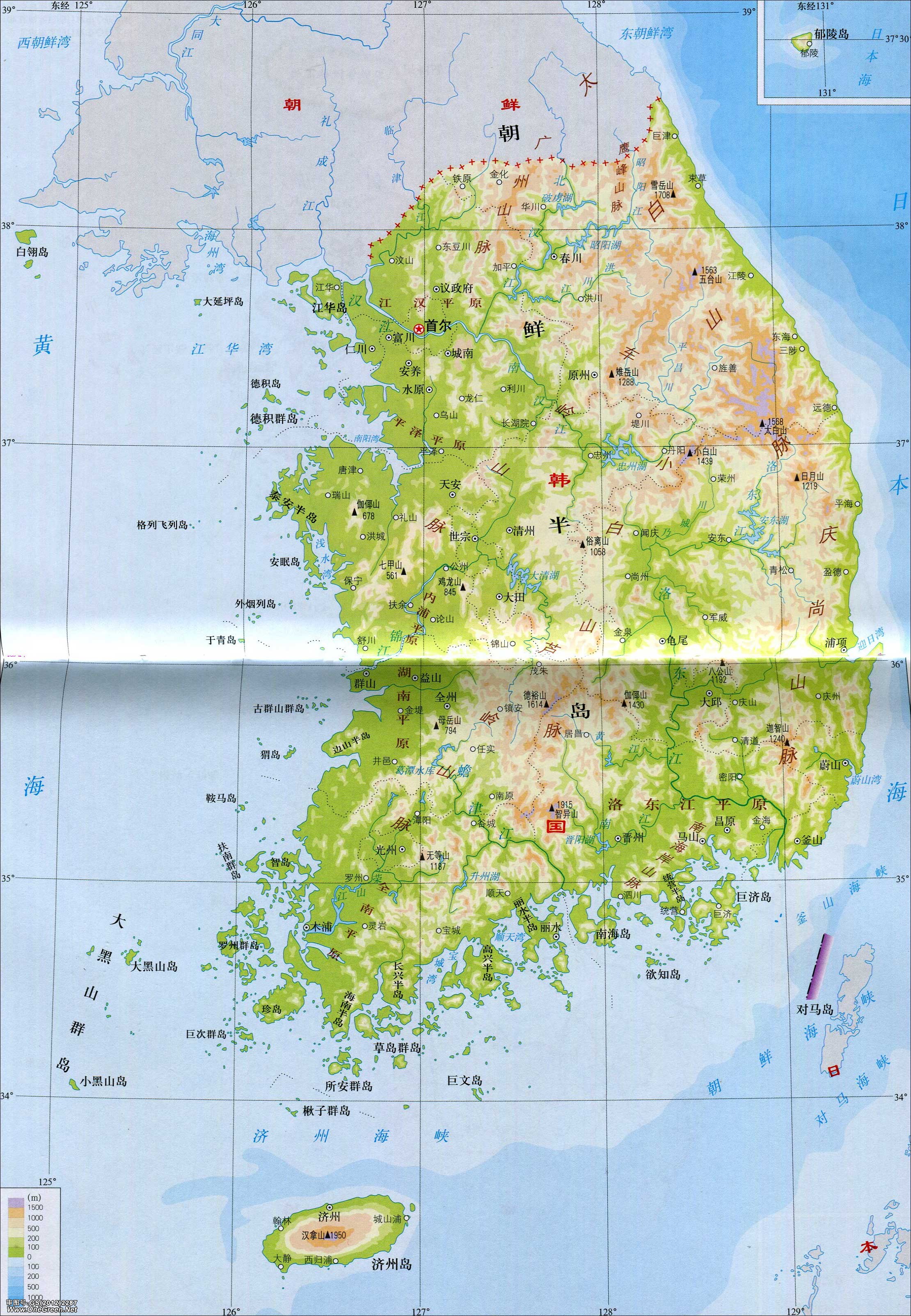 韩国地形地图图片