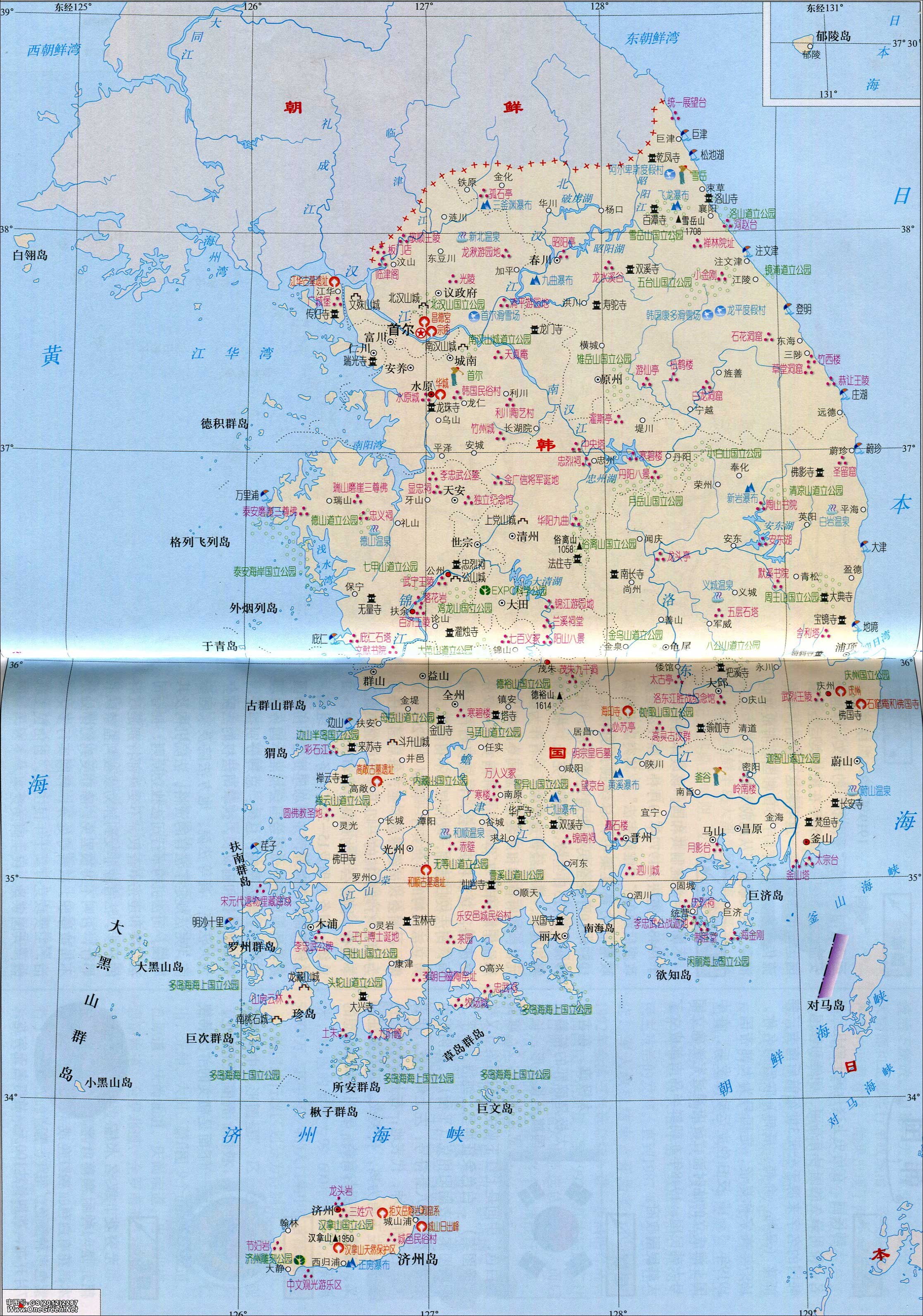 地图库 世界地图 亚洲 韩国 >> 韩国旅游地图图片