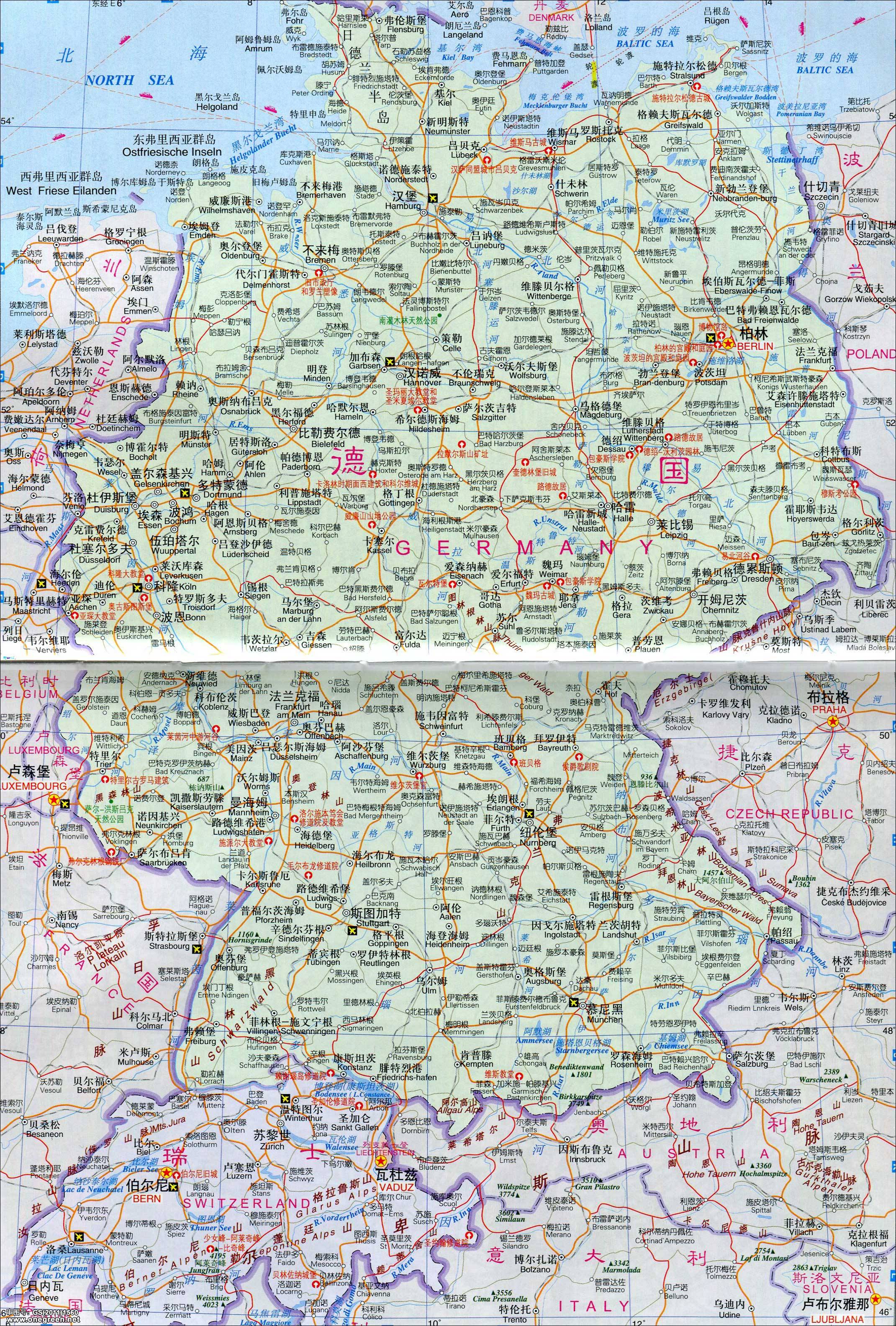 德国地图中英文版