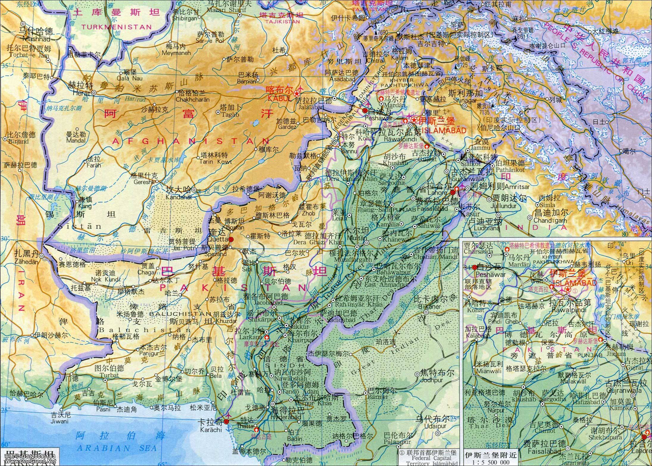 巴基斯坦地图(地形版)_巴基斯坦地图库_地图窝