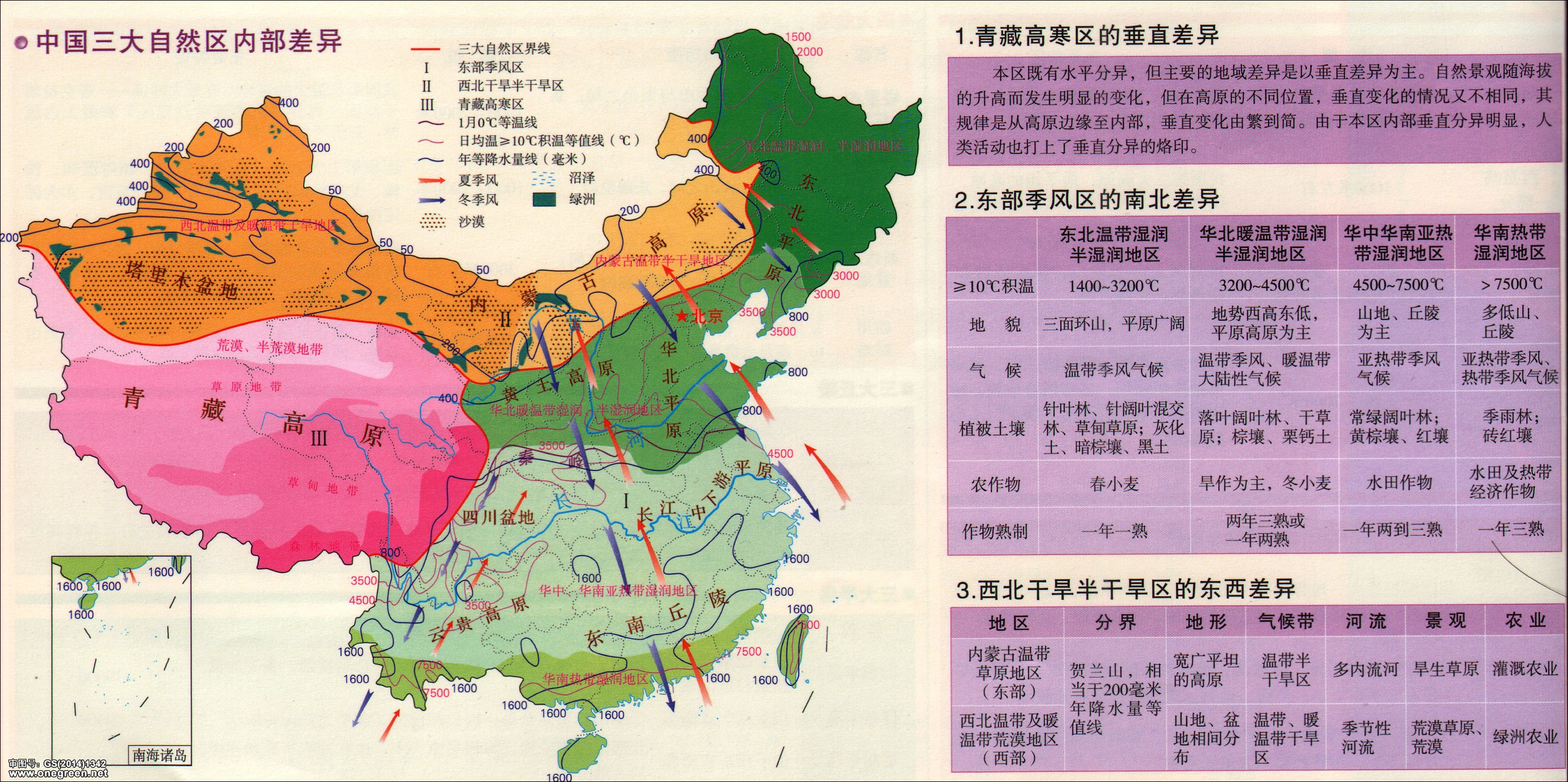 中国三大自然区内部差异
