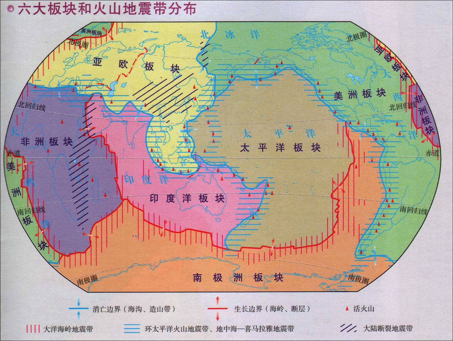 地球六大板块和火山地震带分布图