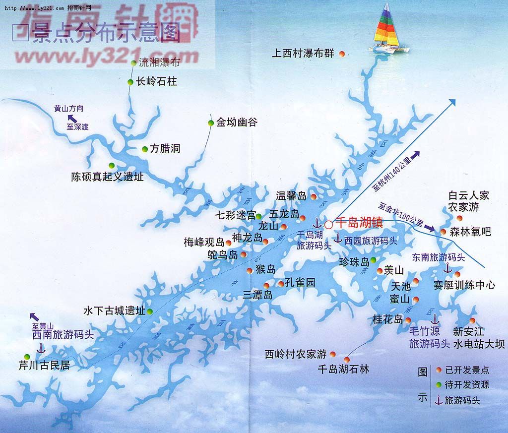 千岛湖景区景点分布地图_杭州市旅游景点地图